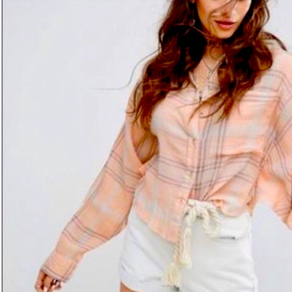 Free people high low button up top